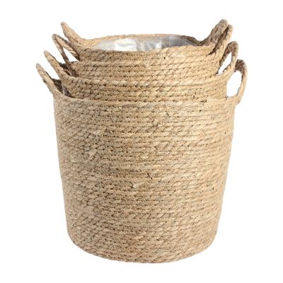 Set of 4 Natural Grass Baskets with Handles