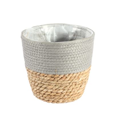19cm Round Two Tone Seagrass and Grey Paper Basket