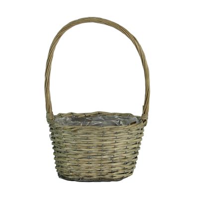 25cm Oval Grey Willow Basket w/Handle (12)
