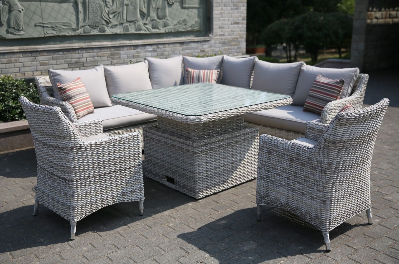 Rowena Half Round Rattan Sofa Set with Adjustable Table and 2 Chairs | APAC