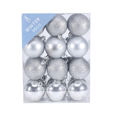 Silver Shatterproof Baubles (6cm) (24 pieces)