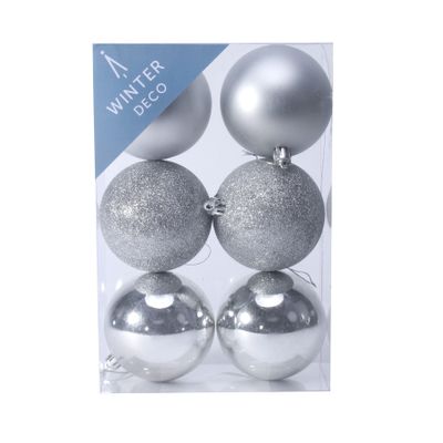 Silver Shatterproof Baubles (8cm) (6 pieces)