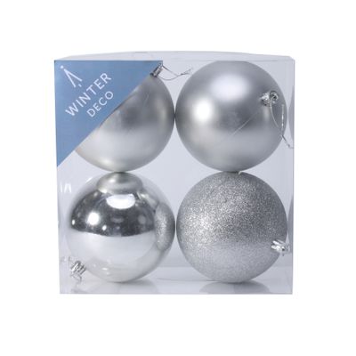 Silver Shatterproof Baubles (10cm) (4 pieces)