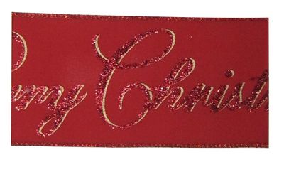 Red & gold Glitter Merry Christmas ribbon  63mm