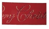 Red & gold Glitter Merry Christmas ribbon  63mm