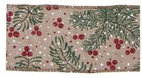 Natural green spruce and red berry ribbon 63mm x 10 yrds