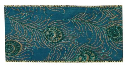 Turquoise gold  Peacock Ribbon 63mm x 10 yrds 