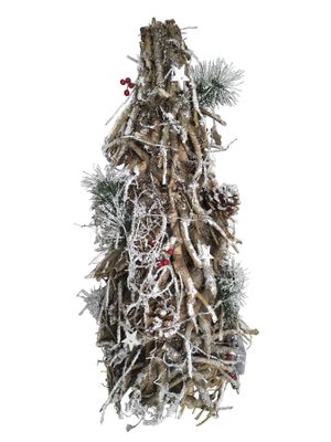 Wooden Frosted Decorative Christmas Twig Tree with Lights (62cm)