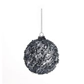 Bauble Glass Midnight blue sequin 80mm 