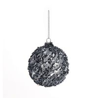 Bauble Glass Midnight blue sequin 80mm 