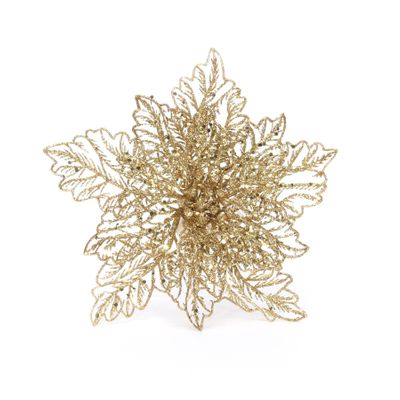 Poinsettia w/Clip 23cm Glitter Gold