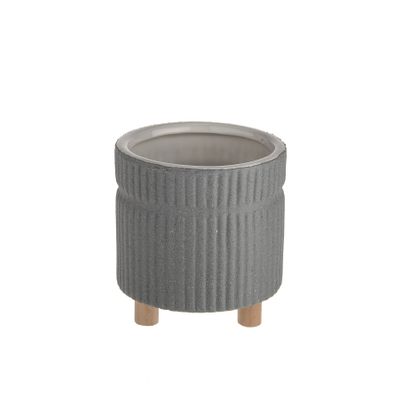 Ribbed Grey Pot On Legs Sand Finish 11.4cm