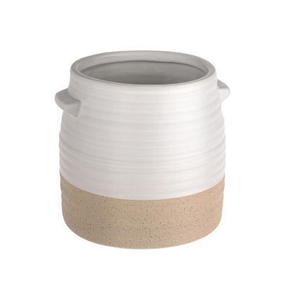 White & Sandy Colour Block Ceramic Pot 14cm