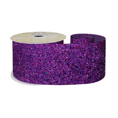 Purple Glitter Ribbon 63mm x 10y wire edge 