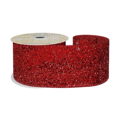 Red Glitter Ribbon 63mm x 10y wire edge 