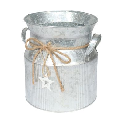 Zinc Milk Churn with Vertical Ribs & Jute Bow with White Wooden Star
