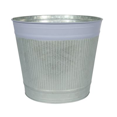 Whitewash Zinc Bucket with Lilac Band H20.5cm