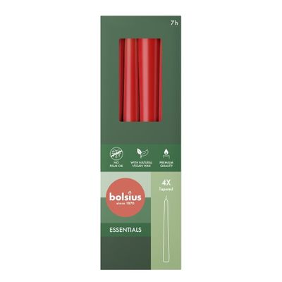 Bolsius Essentials Taper Candles Box of 4 -245x24mm - Delicate Red