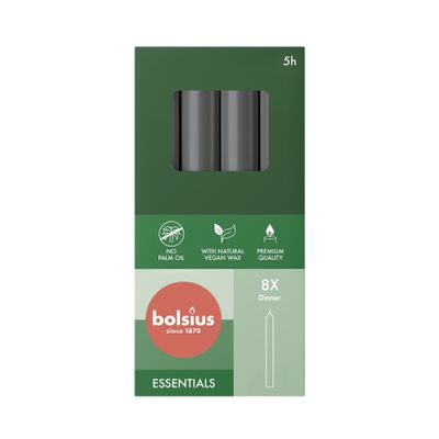 Bolsius Essential Dinner Candles  Box of 8 -170x20mm - Stormy Grey
