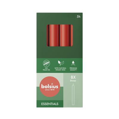 Bolsius Essential Dinner Candles  Box of 8 -170x20mm - Delicate Red