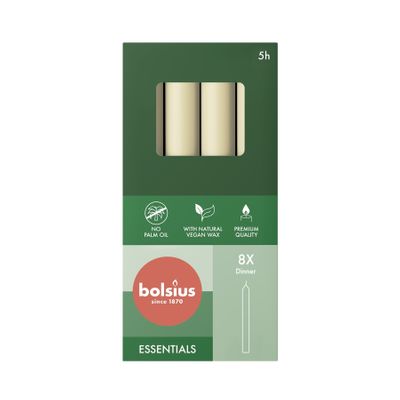 Bolsius Essential Dinner Candles  Box of 8 -170x20mm - Soft Pearl