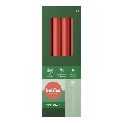 Bolsius Essential Dinner Candles  Box of 8 -230x20mm - Delicate Red
