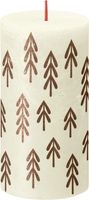 Bolsius Rustic Festive Silhouette Pillar Candle -130x68mm - Soft Pearl with Tree