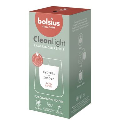 Bolsius Clean Light  Refill - Cypress and Amber - 20hr Pk2