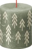 Bolsius Rustic Festive Silhouette Pillar Candle - 80x68mm - Fresh Olive with Tre