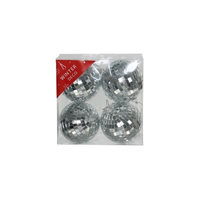 Silver Disco Baubles (10cm) (4 Pieces)