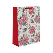 Christmas Poinsettia & Berries Print Gift Bag  XL - 45.5 x 33cm