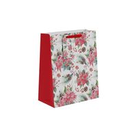 Christmas Poinsettia & Berries Print Gift Bag  L - 33 x 26.5cm