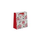 Christmas Poinsettia & Berries Print Gift Bag  M - 25 x 21.5cm