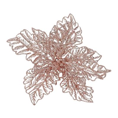 Poinsettia w/Clip 23cm Glitter Pink