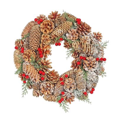 Woodland Snow Wreath with Red Berries- 36cm