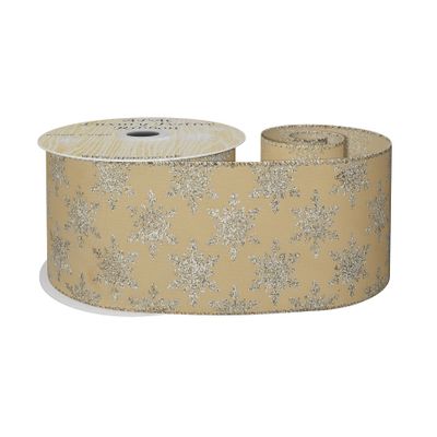 Gold with gold glitter snowflakes w/e 63mm x 10yd