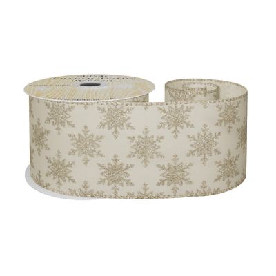 Cream with champagne glitter snowflakes w/e 63mm x 10yd