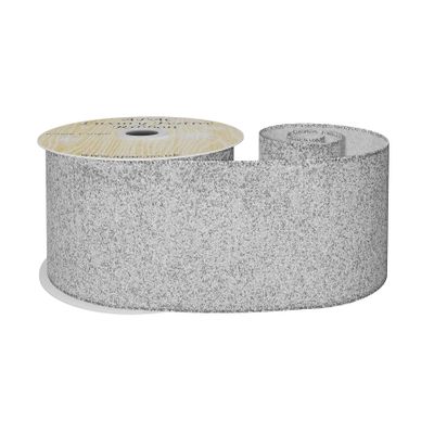 Silver glitter ribbon w/e 63mm x 10yd