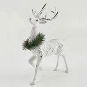 Standing Raindeer with wreath white 33.5cm