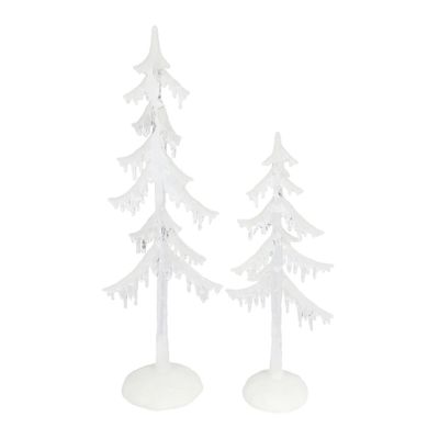 Set of 2 White Cristmas tree with lighting 46cm/34cm