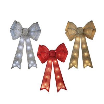 3 Assorted Light up Door Bows Red/Gold/Silver