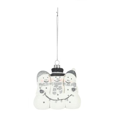 Snowman with String Lights Hanging Decoration - White/Silver - H9.5cm