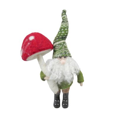 Felt Elf with Green Hat Holding Red Toadstool - H17cm 