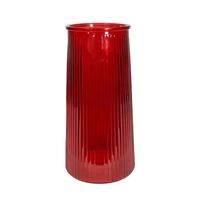 Tall Ribbed Graduated  Glass Vase - Red - H32cm