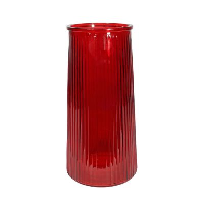 Tall Ribbed Graduated  Glass Vase - Red - H32cm