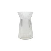 Ribbed Vase with Wide Neck - Clear - H20cm