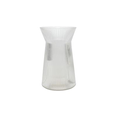 Ribbed Vase with Wide Neck - Clear - H20cm