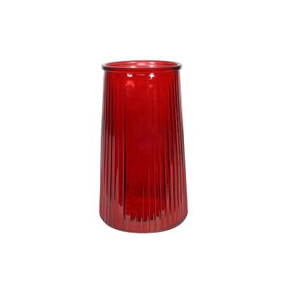 Ribbed Graduated Vase - Red -H21.5cm