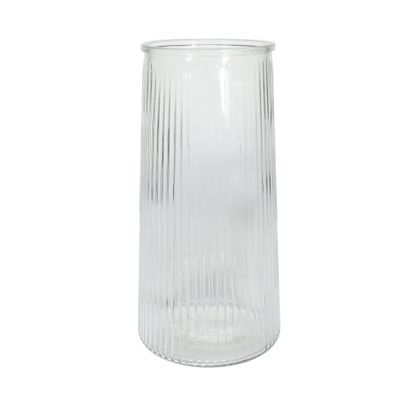 Tall Ribbed Graduated  Glass Vase - Clear - H32cm