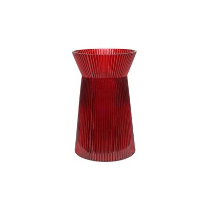 Ribbed Vase with Wide Neck - Red- H20cm